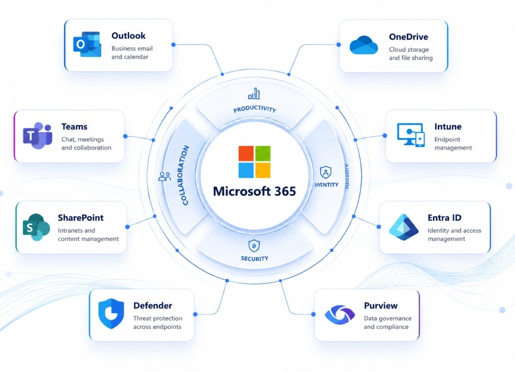 Microsoft 365 productivity, identity, device and security ecosystem